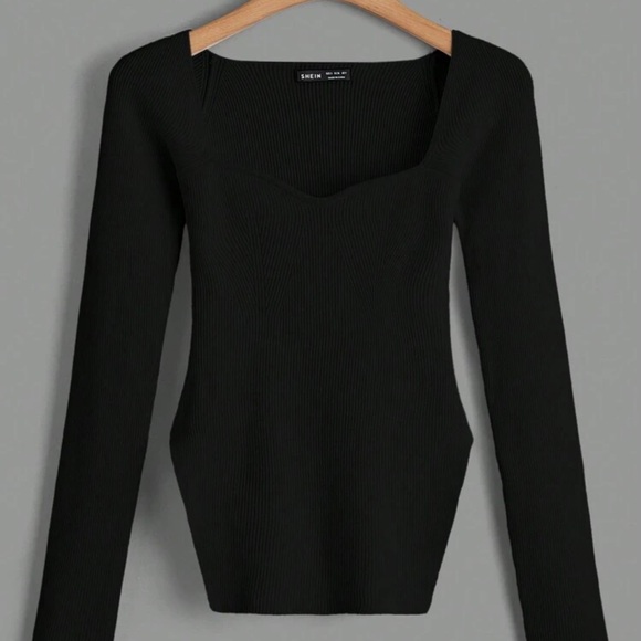 Black Ribbed Long Sleeve Top - Picture 2 of 4